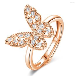 Cluster Rings Cute Butterfly Crystal Zircon Diamonds Gemstones For Women Rose Gold White Silver Color Jewelry Fashion Party Accessories