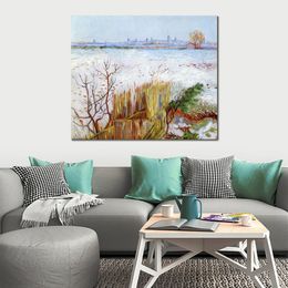 Canvas Wall Art Snowy Landscape with Arles in The Background Vincent Van Gogh Painting Handmade Oil Artwork Modern Studio Decor