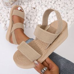 Sandal's Sandals 2023 Open Toe Straw Slope with A Word Beach Shoes Summer Fashion Lightweight Nonslip Apricot Ladies 230713