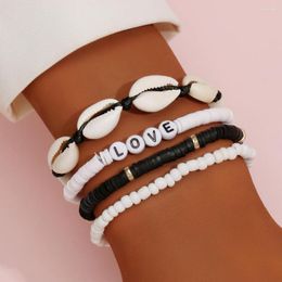 Strand 4pcs/set Bohemian Ethnic Handmade Shell Bracelet Sets For Women Fashion Love Letters Rice Beads Bracelets Couples Beach Jewellery