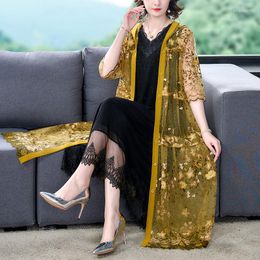 Party Dresses Middle-aged Mother Summer Cardigan Hooded Sun Block Wearing Thin Noble Foreign Style Long Embroidered Dress