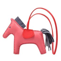 Real leather chains Colourful mini horse with tassel pony keyring for women charm bag holder pendant car ornament keychains 2021210i