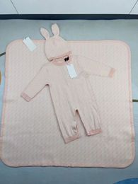 Infant babies designer rompers newborn baby wraping blankets fashion designer baby letter jumpsuits with bunny hats soft cotton childrens clothes romper blanket