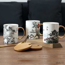 Mugs Porcelain Drinkware Bone China Mugs Chinese Traditional Antient Art Ink Painting Tea Cup Oriental Cultural 2021 New Arrival R230713