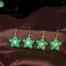 Dangle Earrings Natural 925 Silver Burmese Jadeite Five Star Drop Charms Fashion Retro Women Fine Jewellery Luxury Designer Holiday Gifts
