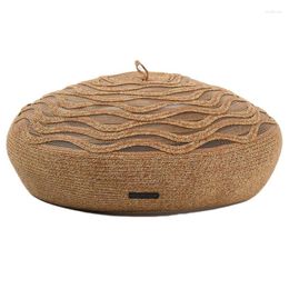 Berets Female Japan Fine Paper Grass Braid Mesh Beret Striped Straw Weaving Breathable Casual Painter Style Fashion Hat