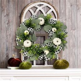 Decorative Flowers -Christmas Wreath Door Decoration With White Pumpkin Artificial Garland Home Hanging Window Autumn Or Thanksgiving Decor