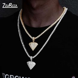 Iced Out Pendant Necklace With 4mm Zicron Tennis Chain Iced Out Bling Rhinestone Chain Necklace For Men colar masculino L230704