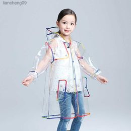 Mehonestly 1pc fashion waterproof children clear long hooded raincoat et kids transparent EVA rainwear for boys girls L230620