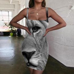 Casual Dresses Giyu Brand Lion Women Animal Ladies Anime Halter Sleeveless Harajuku Sundress Street Vestido Sexy