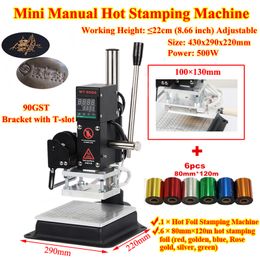 LY Mini Manual Hot Stamping Machine Embossing Machine Digital Includes Bracket with T-slot 90GST 100x130MM 6 Rolls of Paper