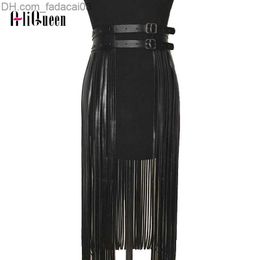 Belts Sexy Women's PU Leather Slips Long Tassel Leather Club Party Ultra Thin Edge Mini Slips Women's Black Club Party Slips Decoration Z230714