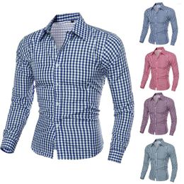 Men's Casual Shirts Striped For Men Long Sleeve Autumn Spring British Style Plaid Slim Fit Formal Dress Camisas Fashion Clothing