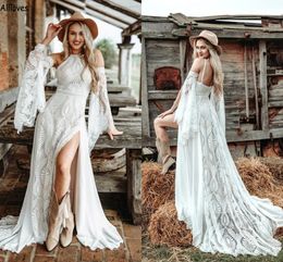 Свадебные платья в стиле хиппи -павичке Bohemian Flare с длинными рукавами сексуальная боковая щель vestidos de novia sweem harter plus restro bridal платья Cl2623