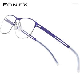 Sunglasses Frames FONEX B Titanium Eyeglasses Frame Men Square Optical Prescription Eye Glasses 2023 Antiskid Silicone Screwless Eyewear