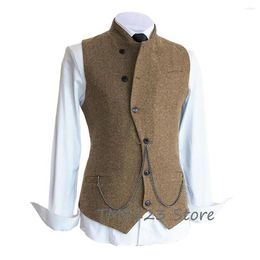 Men's Vests Men's Herringbone Wool Asymmetric Front Suit Vest Western Cowboy Steampunk Wedding Sleeveless Jacket