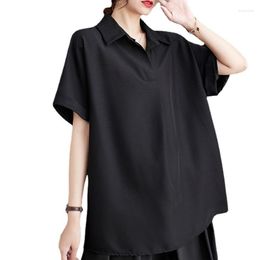 Women's Blouses Shirt Collar Short Sleeved 2023 Summer Silk Cotton Korean Version Loose Fitting Top