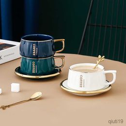 Mugs Ceramic coffee cup set home office afternoon tea cup with spoon couple breakfast cup for men and women R230713
