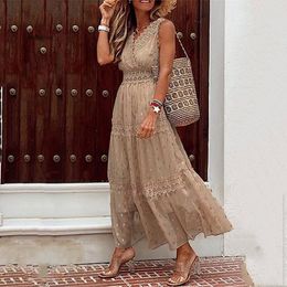 Casual Dresses Women Summer Dress Fashion Tank Sleeveless Dot Print V Neck A-line Sexy Lace Beach Wedding Ladies