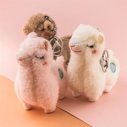 Keychains 667E Cute Keychain Soft Cotton Standing Alpaca Shape Key Rings Chain Bag Jewelry Charm Pendant Purse Chains Accessories280m