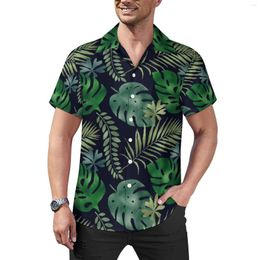 Men's Casual Shirts Elegant Tropical Beach Shirt Palm Leaves Print Hawaii Aesthetic Blouses Short Sleeve Pattern Clothing Plus Size