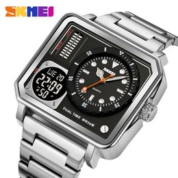 SKMEI Full Steel Back Light Analog Digital Sport Watches Mens Casual 2 Time Chrono Wristwatch Waterproof Clock reloj hombre