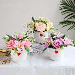 Vases Roses Bouquets Artificial Flowers Table Decorative Living Room Desktop Ornaments