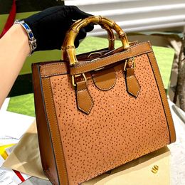 Bamboo Joint Handle Tote Bag Large Capacity Shopping Bag Full Rhinestone Letter Designer Handbag Cowhide Genuine Leather Shoulder Purse High Quality Pouch