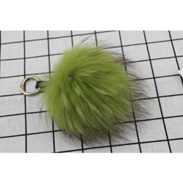 18CM Big Fluffy Bugs Keychains With Feather Real Fox Fur Ball Key Chain Bag Charm Monster Pompom Yellow207W