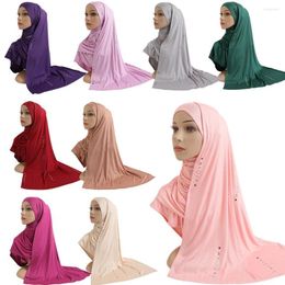 Ethnic Clothing Women Cotton Jersey Muslim Long Scarf With Rhinestones Modal Headscarf Islamic Hijab Shawl Arabic Rectangular Headwrap Lady