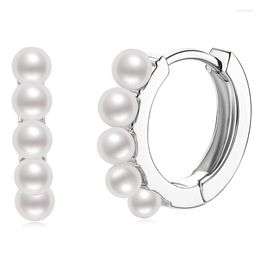 Hoop Earrings ANZIW Earings Fashion Jewellery 2023 Original 925 Sterling Silver 3.5-3.7mm White Pearls For Women Girls Mom Gift