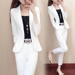 Women's Two Piece Pants Women Blazer And Pencil Sets Pieces OL Single Breasted Jacket Solid Color Formal Suit Trousers 2023 Spring Autumn