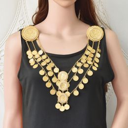 Navel Bell Button Rings Indian 3 Layers Women Shoulder Chains Luxury Ethnic Afghan Charms Golden Body Jewelry Statement Coin Pendant Shoulder Chains 230713