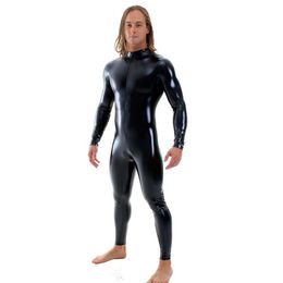 Ensnovo Men Latex Suit Black Shiny Metallic Tights Headless Zentai Suit Full Body Unitard Custom Skin Bodysuit285B