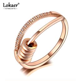 Wedding Rings Lokaer Fashion Stainless Steel Mosaic Geometry Circle Rings Luxury CZ Crystal Wedding Ring For Women R20039 230712