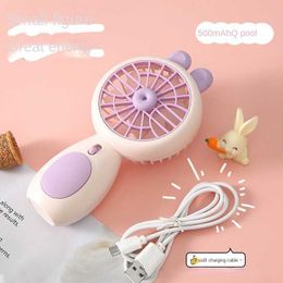 Electric Fans New Cartoon Rabbit Mini Fan Home Office High Wind Silent Desktop Lighting Fan Student Outdoor Portable Handheld Fan Dropshopping