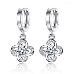 Dangle Earrings 925 Sterling Silver Fashion Shiny Crystal Flower Drop For Women Jewelry Birthday Gift Wholesale