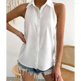 Women's Blouses Women Casual Shirts Single Breasted Fashion Spring Summer Camis Tanks Tops Solid Colour Turndown Collar Sleeveless Buttoned