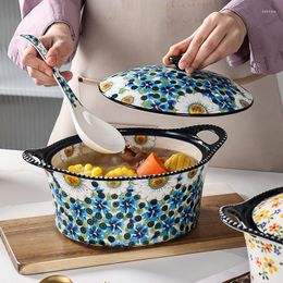 Bowls Polish Good-looking Binaural Large Bowl Ceramic Big Soup Plate Basin With Cover Spoon