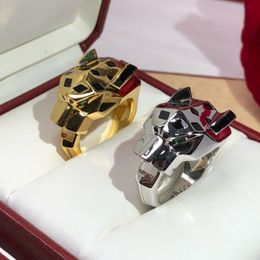 Wedding Rings Couple Black Spot Leopard Head Rings with 3A Cubic Zircon Stone Animal Panther Ring for Men or Women Copper Party Jewellery 230712