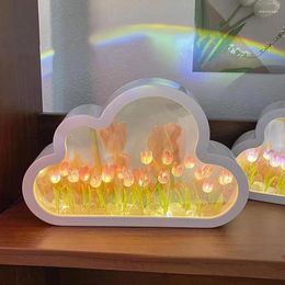 Night Lights Handmade DIY Cloud Tulip Mirror Small Light INS Girl Heart Living Room Desktop Decoration Birthday Gift Holiday