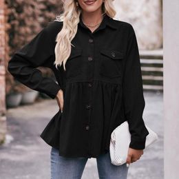Women's Blouses Women Camisole Cotton Tunic 3 4 Sleeve Long Corduroy Shirt Fashion V Ladies 3/4 Tops And