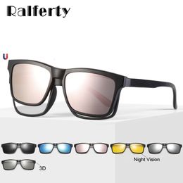 Sunglasses Ralferty Polarised Magnet Sunglasses Women Men Clip On Glasses Square Optic Myopia Spectacle Pink 6 In 1 Eyeglass Frames A2202 230713