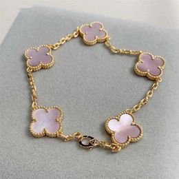 2023 Luxury Clover Designer Bracelet Mother of Pearl 18k Gold Brand Love Bangle Charm Bracelets Shining Crystal Jewellery for Women P7dz