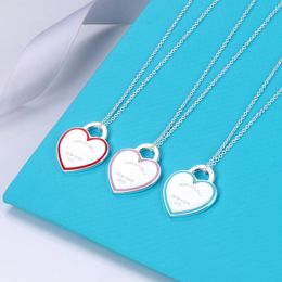 new Necklaces Love Enamel Blue Red Pink Peach Heart T Necklace for women Heart Pendant Collar Chain Fashion Luxury Engagement Gift Designer Jewellery with Box