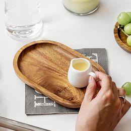 Plates Creative Sushi Plate Wooden Portable Steak Handmade Solid Wood Serving Trays Ellipse Acacia For Living Room Teahouse Home