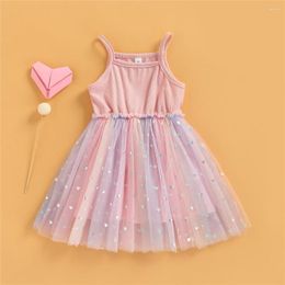 Girl Dresses Baby Fashion Patchwork Tulle Tutu Dress Heart Print Mesh 2-7Y Kids Children Summer Sleeveless Sling Sundress 2023