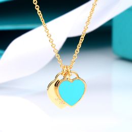 2024 new Necklaces Love Enamel Blue Red Pink Peach Heart T Necklace for women Heart Pendant Collar Chain Fashion Luxury Engagement Gift Designer Jewelry with Box