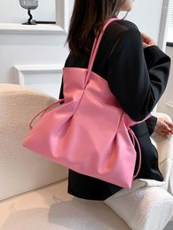 Evening Bags Casual Soft Leather Large Capacity Tote Fashion Trendy Pu Drawstring One Shoulder Pack Simple Versatile Women Bucket Bag