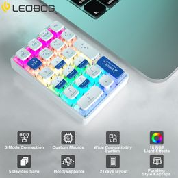 Keyboards LEOBOG K21 Bluetooth Number Pad Mechanical Numeric Keypad 21 Key Transparent P oshop Accounting Numpad Gaming Keyboard 230712